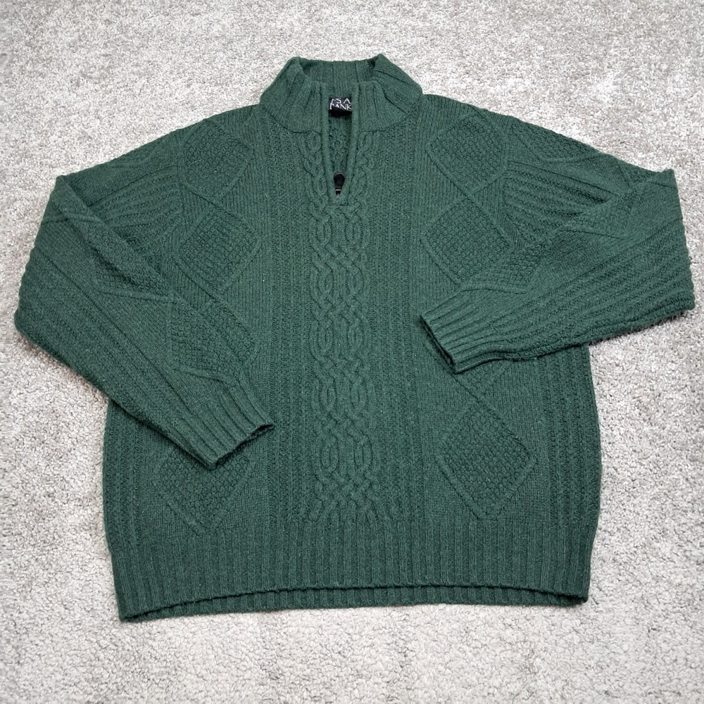 Jos. A. Bank Executive Collection Mens Green Lambswool Knit 1/4 Zip Sweater